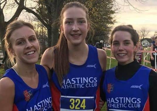 Three of Hastings Athletic Club's female runners in the Sussex Cross-Country League match at Lancing Manor. Picture courtesy Terry Skelton
