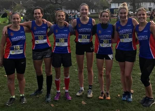 Hastings Athletic Club's senior women's team in the Sussex Cross-Country League match at Lancing Manor. Picture courtesy Terry Skelton
