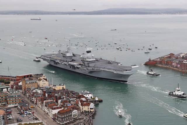 The HMS Queen Elizabeth aircraft carrier on its arrival to Portsmouth in August. Picture: MoD