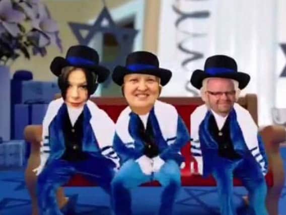 The faces of three Brighton councillors on the elfyourself Hanukkah video (Picture: SWNS)
