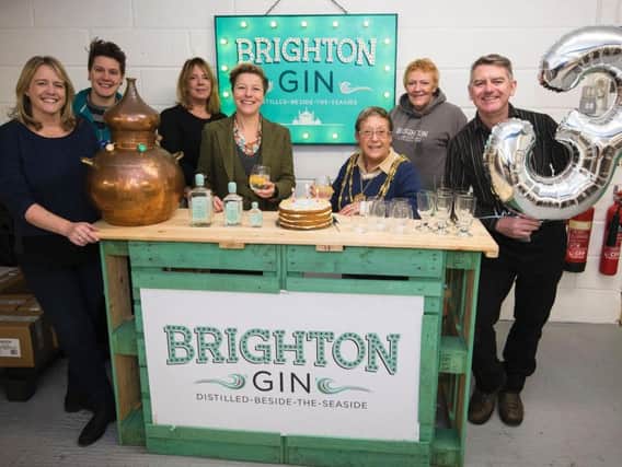 The Brighton Gin team celebrate three years with city Mayor Mo Marsh  (Photograph: Liz Finlayson/Vervate)