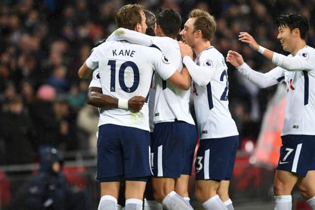 Tottenham Hotspur celebrate Serge Aurier's goal. Picture by PW Sporting Pics
