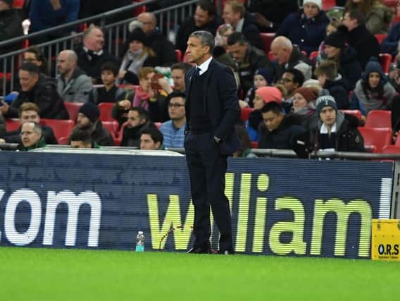 Brighton & Hove Albion manager Chris Hughton on the sideline at Wembley. Picture by PW Sporting Pics