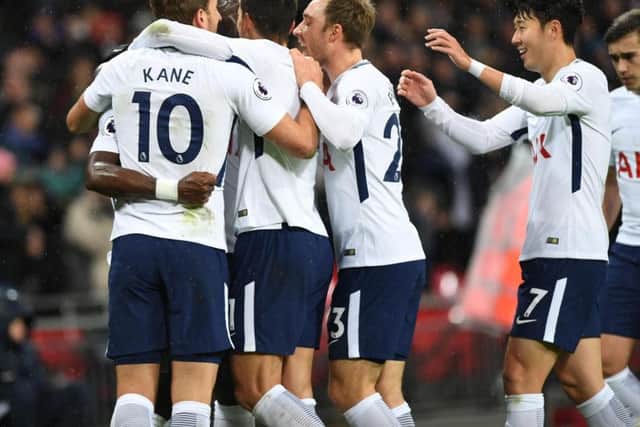 Tottenham celebrate their opening goal. Picture by Phil Westlake (PW Sporting Photography)