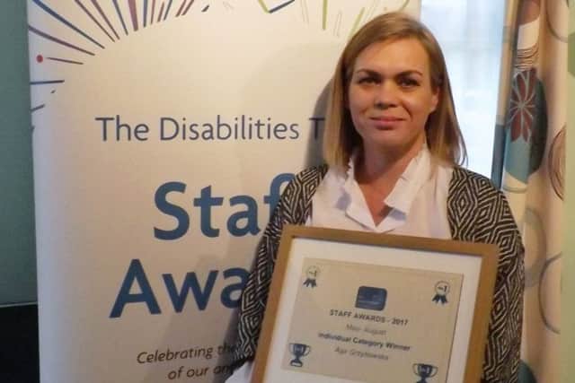 The Individual Award was given to Aga Grzybowska, team leader at The Willows, next door to Beech Hill. Picture: The Disabilities Trust