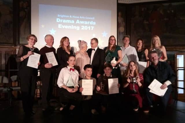 Winners of the Brighton and Hove Arts Council Drama Awards 2017 with adjudicator Trevor Jones and compere Kate Dyson
