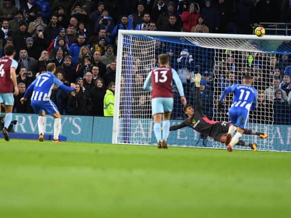 Glenn Murray blazes his penalty over the bar. Picture by Phil Westlake (PW Sporting Photography)