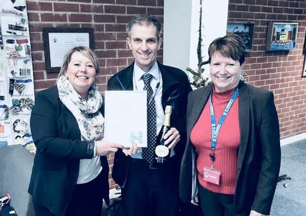 Martin Payle receives his award from Lisa Ferriday, Hays Education and Angela Martyn, St Andrews C of E High School for Boys. Picture supplied by Hays Education