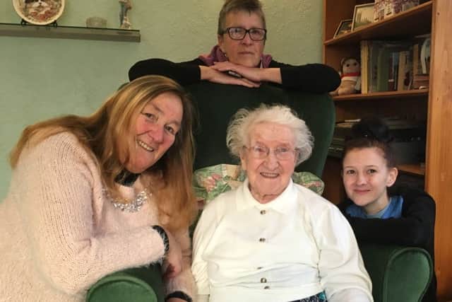 (Left to right) Pat Arnold, 66, Carol Ashby, 70, Brenda Hart, 92, and Nat Smith, 38. Pictured at Brenda's home in Durrington.