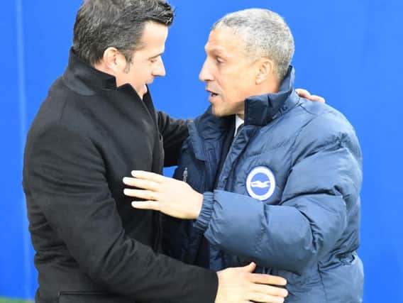 Brighton & Hove Albion manager Chris Hughton and Watford head coach Marco Silva. Picture by PW Sporting Photography