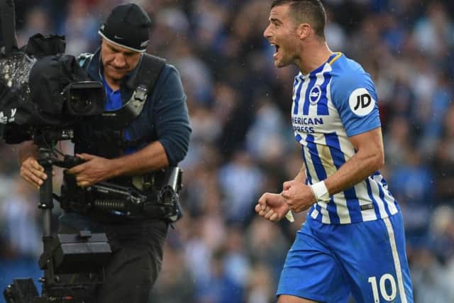 Tomer Hemed celebrates after scoring the only goal in the win against Newcastle. Picture by Phil Westlake (PW Sporting Photography)