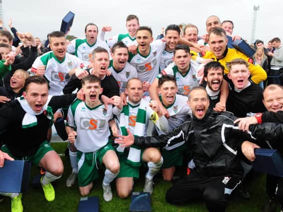 The Rocks celebrate their play-off final win / Picture by Kate Shemilt