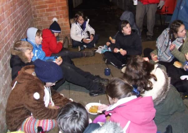 The Scouts were given some hearty soup to help them cope with the harsh weather