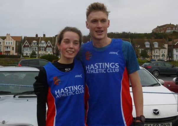 Hastings parkrun course record holder Adam Clarke alongside Lizzie Clarke, who went into second place on the all-time ladies' list at Hastings parkrun.