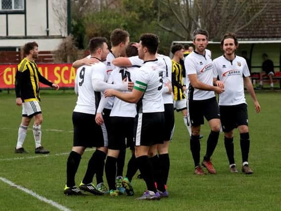 Pagham celebrate at Nyetimber Lane / Picture by Roger Smith