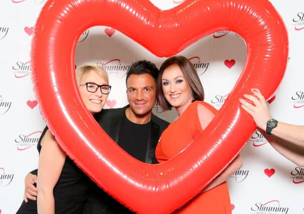 Michelle Ferris Talbot and Robyn Gatland, Slimming World consultants, with singer Peter Andre at the annual awards event