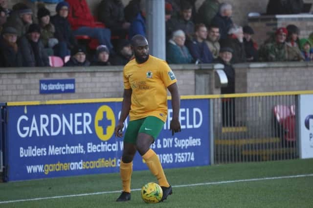 Hakeem Adelakun in action for Horsham against Lewes on New Year's Day. Picture by John Lines