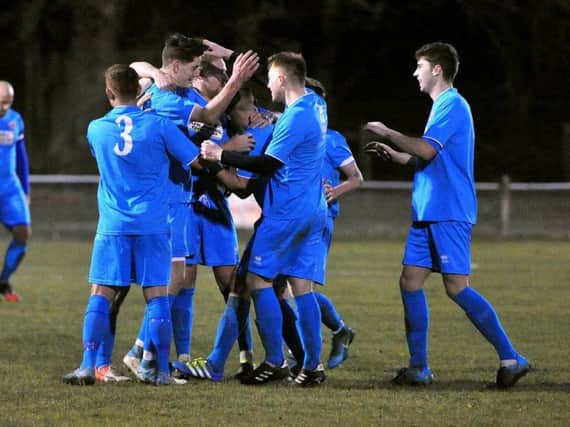 Arundel celebrate a goal earlier in the season. Picture by Steve Robards