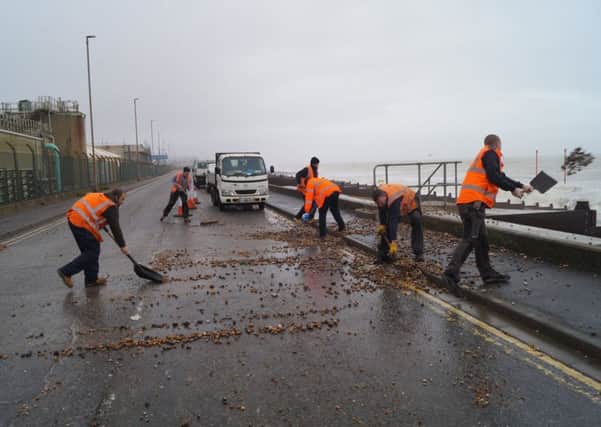 Cleanup efforts at Shoreham Port after Storm Eleanor hits