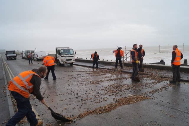 Cleanup efforts at Shoreham Port after Storm Eleanor hits