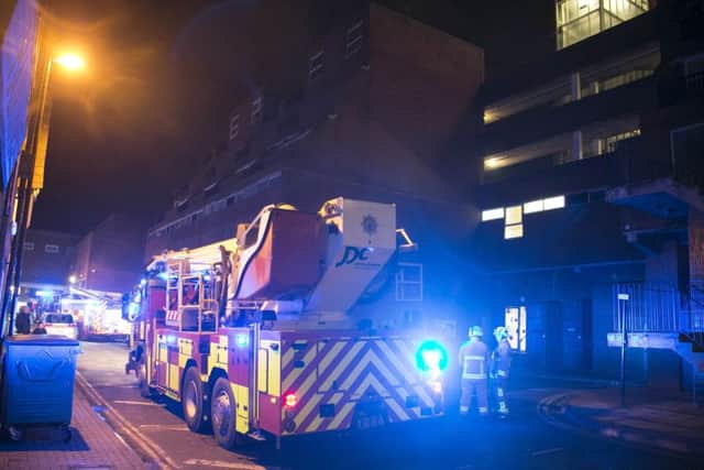 Fire crews dealing with the second floor flat fire on Saturday night. Picture: Eddie Mitchell
