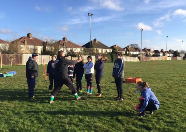 One of the girls' rugby sessions at Bognor RFC