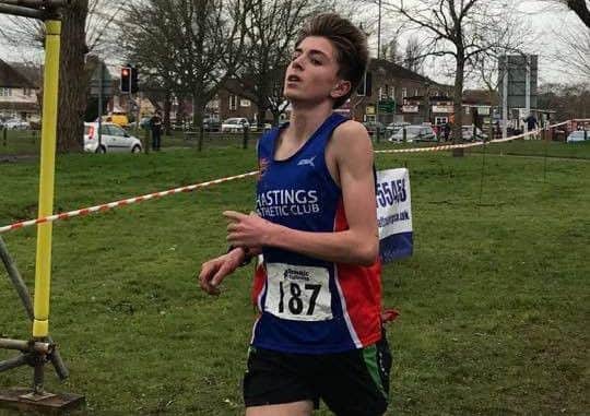 George Pool crosses the line to win the under-17 men's race. Picture courtesy Terry Skelton