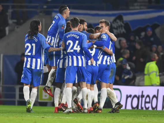 Albion celebrate Glenn Murray's winner. Picture by Phil Westlake (PW Sporting Photography)