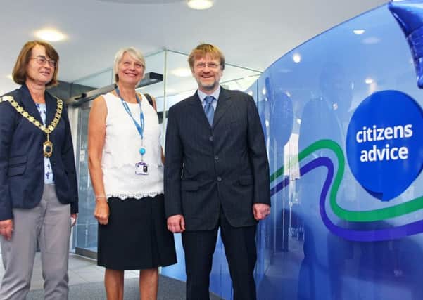 DM17737913a.jpg Chichester Citizens Advice oficially opens in East Pallant House last year. L to R CDC chairman Elizabeth Hamilton, CEO Carol Groves and regional manager Martin Hart. Photo by Derek Martin. SUS-170731-190620008