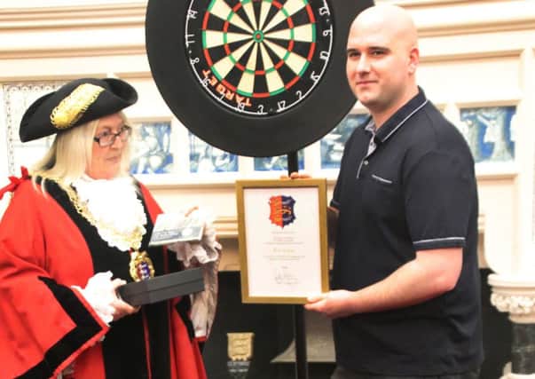Rob Cross alongside the mayor of Hastings, Cllr Judy Rogers. Picture courtesy Roberts Photographic