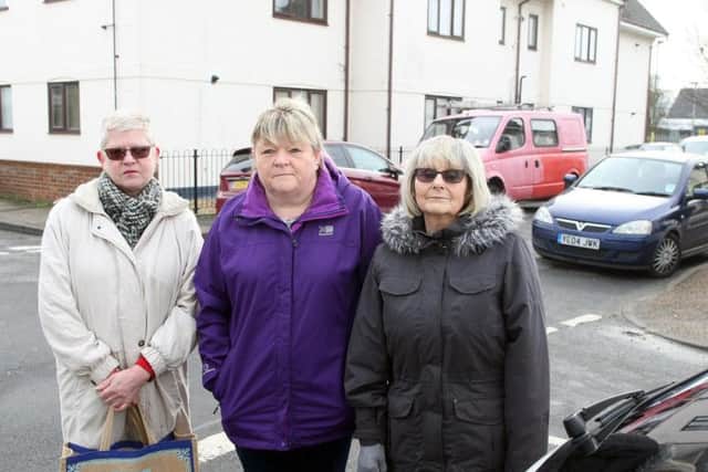 Concerned residents Cathy Beech, Wanda Tandy and Daphne Cox in Gloucester Place, Littlehampton