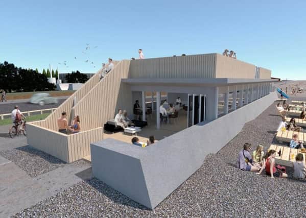 An artist's impression of plans for the Littlehampton seafront shelter, which could become a cafe and kitesurfing school