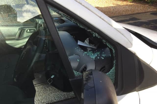 The thieves also smashed one of the van's windows