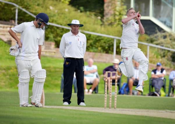 Adam Barton bowling for Hastings Priory against Bexhill on the final day of last season. Picture by Justin Lycett