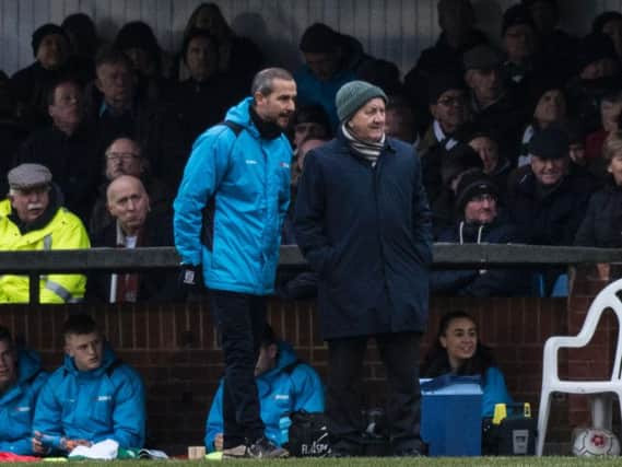 Darin Killpartrick and Jack Pearce watch the Rocks take on Leyton Orient / Picture by Tommy McMillan