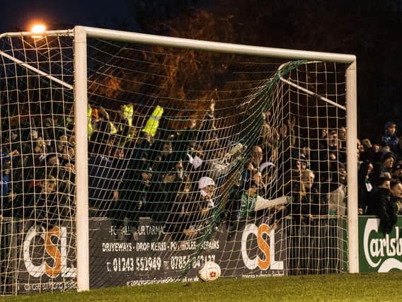 The ball's in the net and the crowd can't believe it after Jimmy Muitt's superlative equaliser / Picture by Tommy McMillan