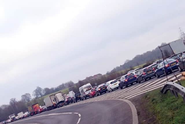 The M23 gridlock on Saturday morning. Sussex Roads Police/Twitter