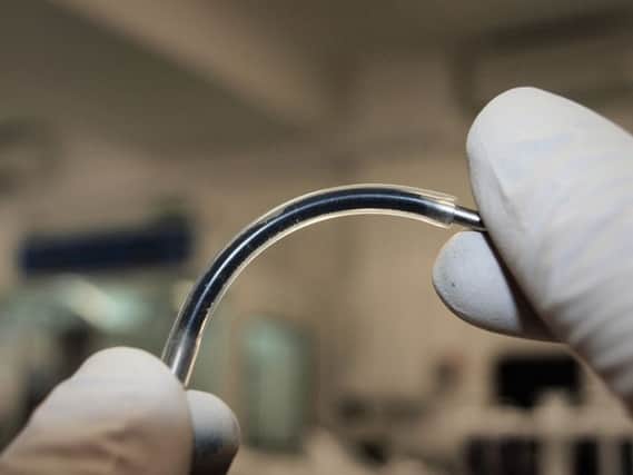 Sensing element of a prototype of the monitor device (flexible pipe filled with the graphene emulsion) developed by University of Sussex scientists