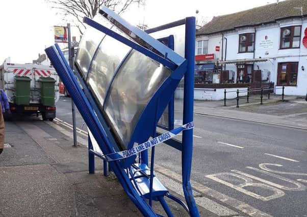 The bus shelter by The Crabtree was damaged in a collision