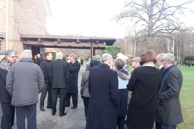 Former boxers, family and friends gather before the funeral of Crawley Boxing Club legend John Hillier.