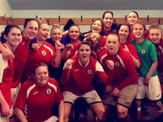 Burgess Hill Town Ladies celebrate after winning the SCFA Womens Trophy Semi-final
