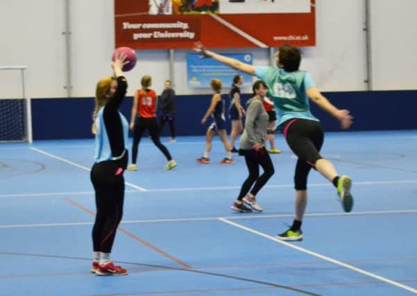 Action from the Matchmakers game in the Chi Netball League