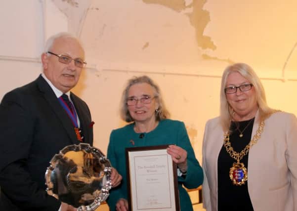 Bowskill Trophy presentation ceremony. Photo by Roberts Photographic.

Nigel Hogben, Chair of the Hastings Week Committee, Eve Martin (winner) and Mayor Judy Rogers SUS-180122-074921001