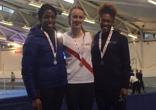 Elise Lovell (centre) on the top step of the podium at Lee Valley.