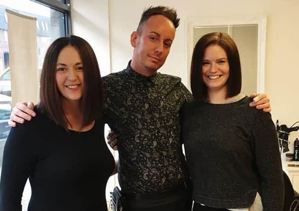 Friends Rebecca Krum, left, and Charlotte Farmery after the charity haircut with stylist Stuart Jones at Jones & Co in Littlehampton