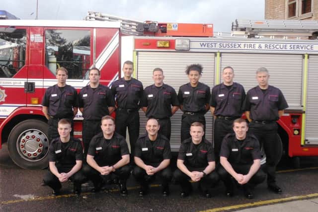 New retained firefighters, back row from left, Simon Hilliard, Nathan Chamberlain, Bradley Aldridge, Ben Allard, Luis-Tijan Sparks, Craig Rough, Ian Sewell, front from left, Nathan Mays, Stefano Hawkins, Andreas Hajiantoni, George Welling and Jack Polhill at the Horley Training Centre