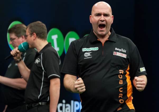 Rob Cross celebrates a successful dart at the Unibet European Championship back in the autumn. Picture courtesy Kelly Deckers