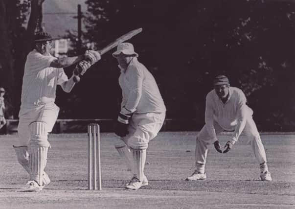 Balcombe v Dormansland. Dave Ratcliffe of Dormansland hits out during a desperate chase for runs - date unknown