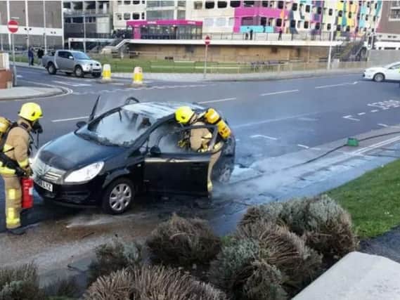 Firefighters tackled a car fire in Marine Parade, Worthing. Picture: Christine Hodges