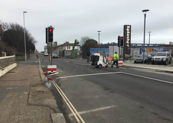 Long-term temporary traffic lights have been installed in Brighton Road, Worthing